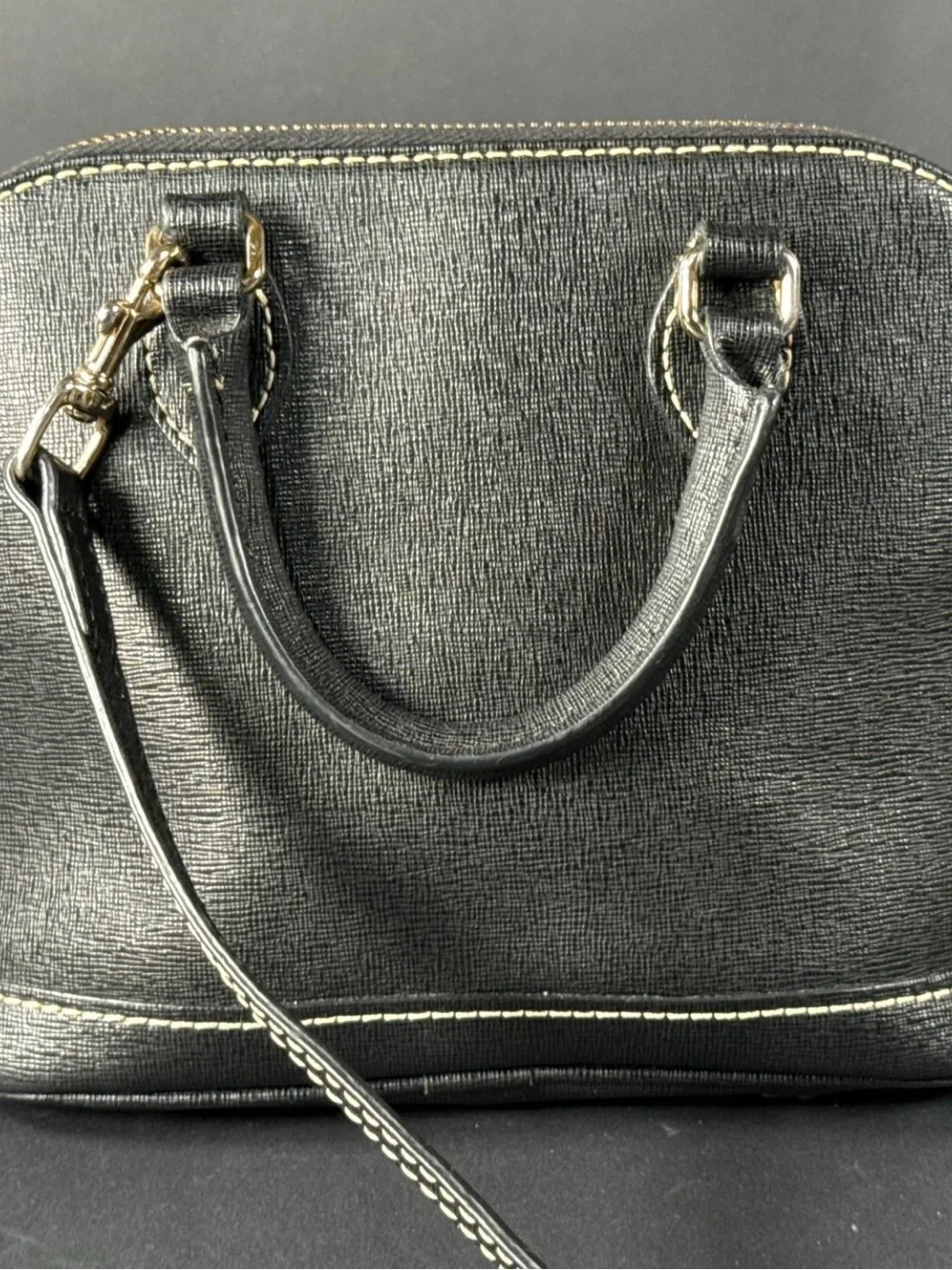 Dooney & Bourke Saffiano Leather Black Handbag with Gold Plaque